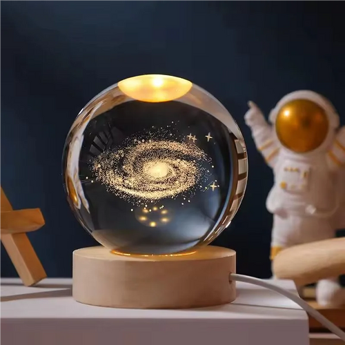 3D Planet Crystal Ball LED USB Night Light Solar System Galaxy Elk Deer Table Lamp Glowing Moon Sphere For Bedroom Decoration - Color: 6cm Galaxy LED base